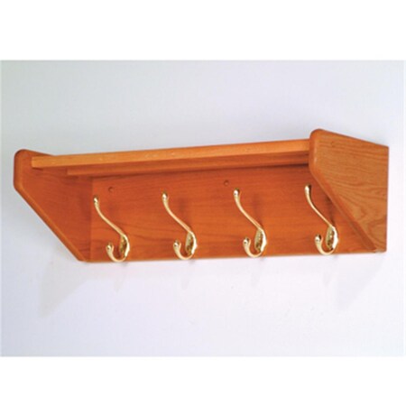 Palacedesigns 4 Hook Shelf in Medium Oak - Brass PA2681712